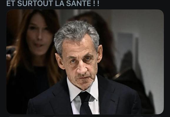 Une photo de Nicolas Sarkozy avec écrit au dessus « et surtout la Santé !! »